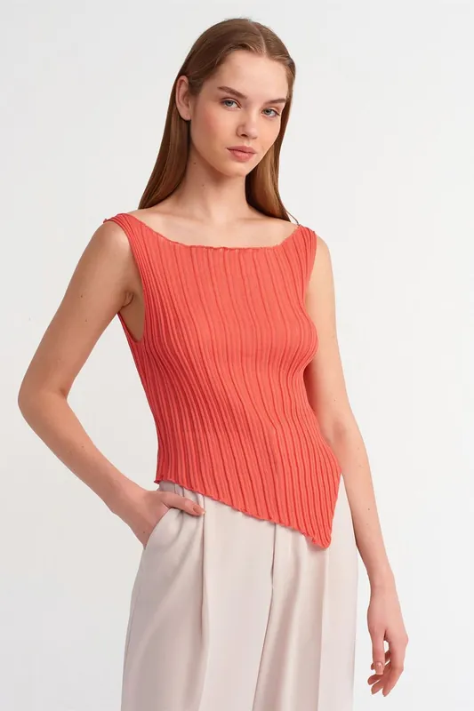 Ribbed Sleeveless Boat Neck Blouse - Dilvin