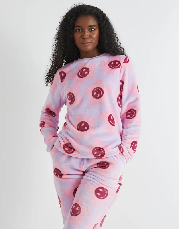 Happy Flower Lilac Twosie Fleece Pyjama Set - SKINNYDIP