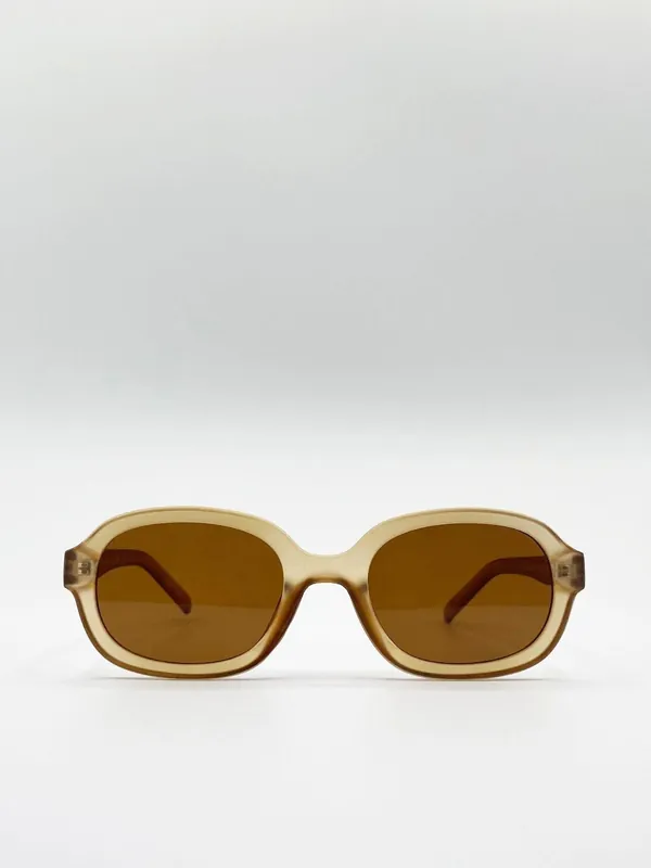 Retro Style Oval Plastic Frame Sunglasses - SVNX