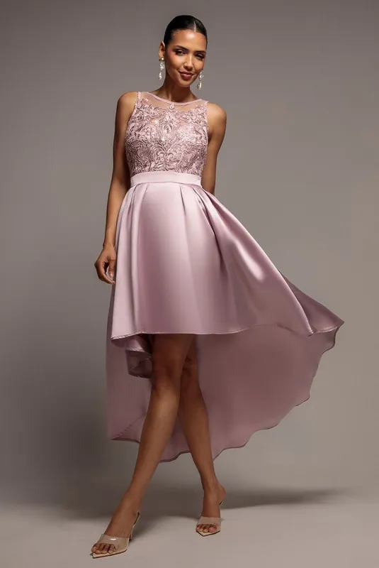Sequin & Satin Dipped Hem Midi Dress - Goddiva