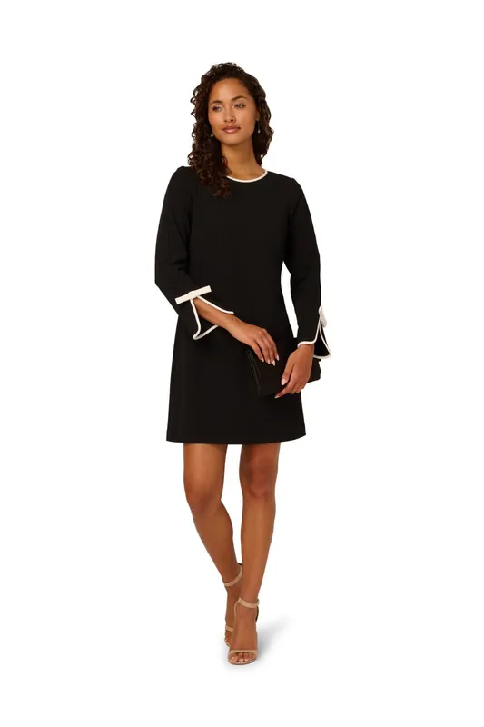 Long Sleeve Crepe Short Dress - Adrianna Papell