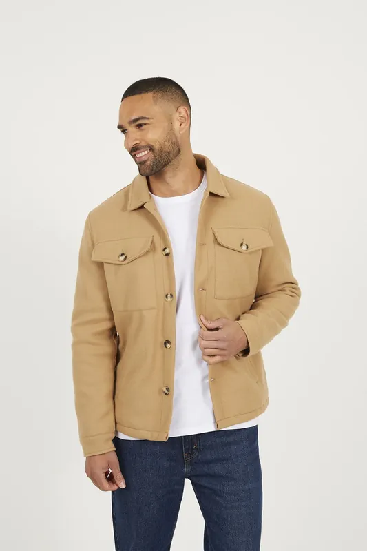Faux Wool Button Through Padded Shacket - Brave Soul