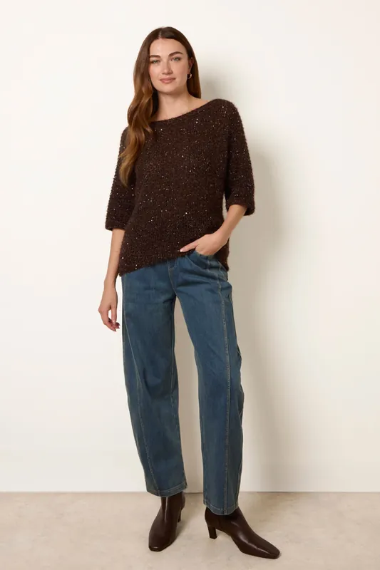 Brown Sequin Feather Jumper - Blue Vanilla