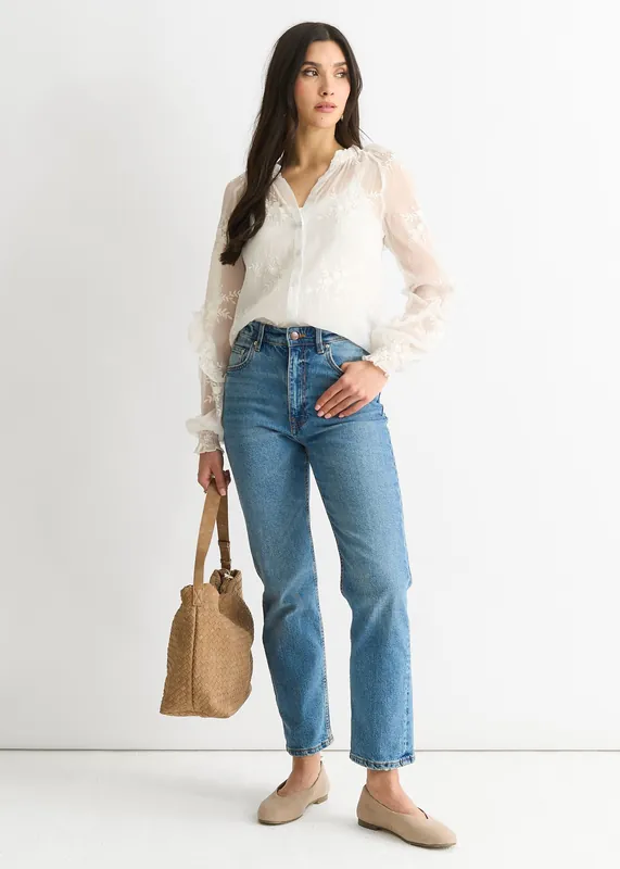 Embroidery puff sleeve top - Gini London