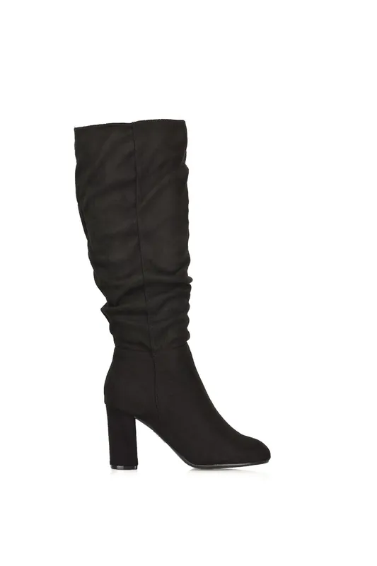 Alana' Ruched Zip-up Block Heeled Long Boots