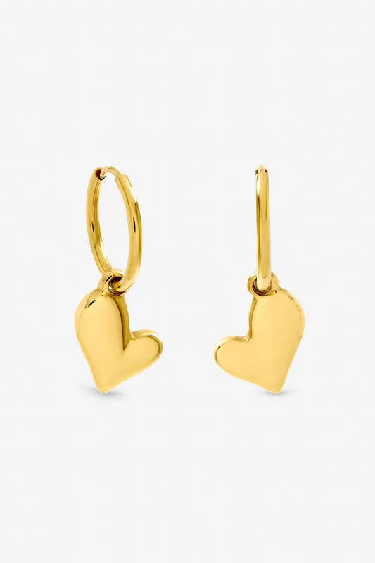 Gold Plated Waterproof Heart Charm Hoop Earrings - Jon Richard