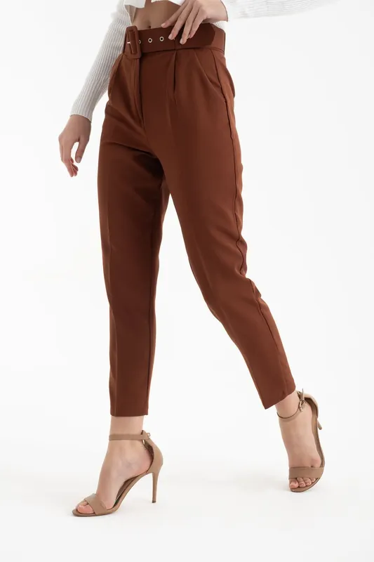 High Waist Tapered Trousers with a Belt Detail - Hiccup