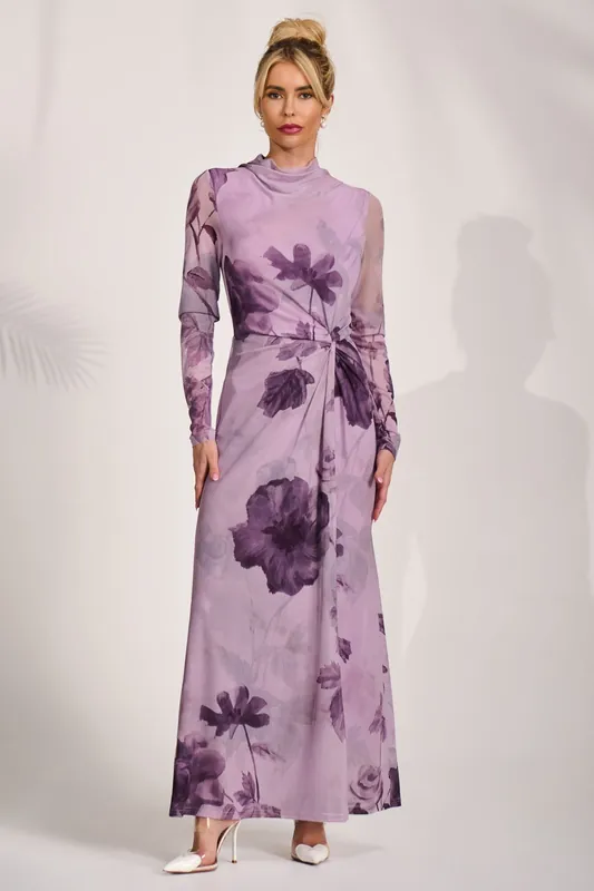 High Neck Long Sleeve Mesh Maxi Dress - Jolie Moi