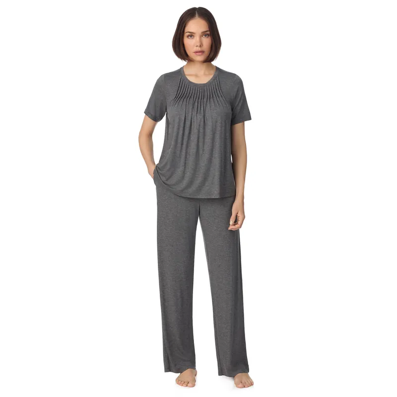 Short sleeve top and pant pyjama sleep set with pleats in grey - DKNY