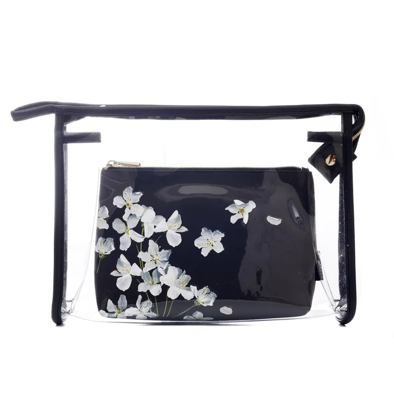 Black Floral Midnight Breeze 2 in 1 Cosmetic Make Up Bags - Danielle Creations