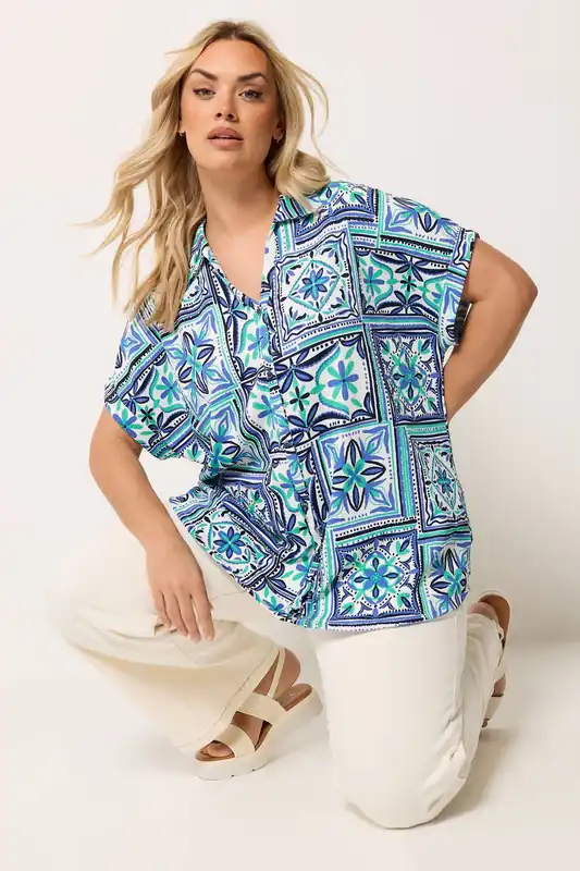 Tile Print Boxy Textured Shirt - Yours