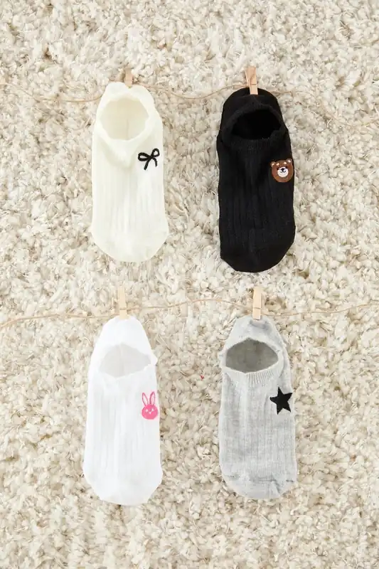 4-Pack Cotton Embroidered Jacquard Knit Ankle Socks
