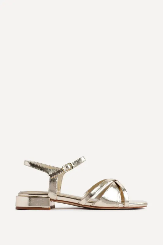Zenna Gold Strappy Low Sandals - Linzi