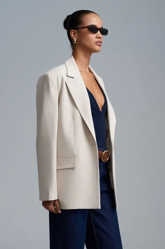 Long Woven Blazer With Shawl Collar - Dilvin