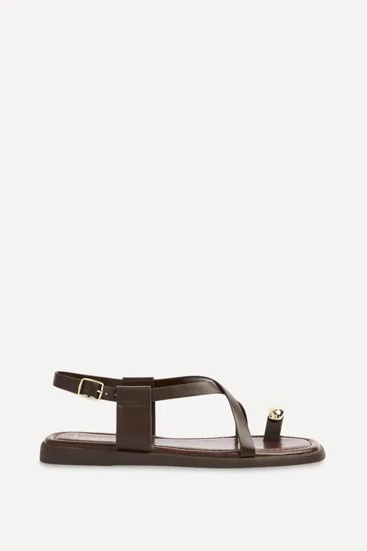 Salma Brown & Gold Flat Sandals - Linzi