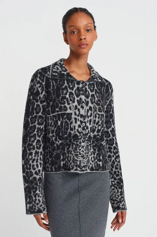 Leopard Jacquard Button Cardigan - Dilvin