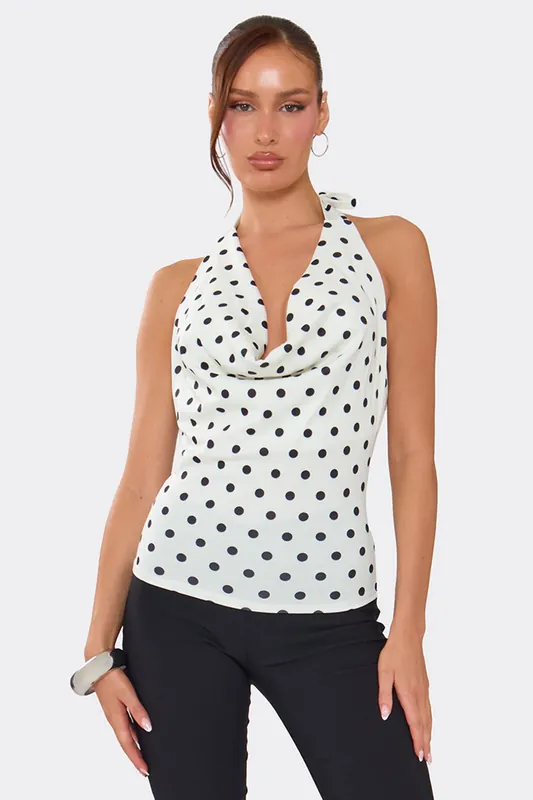 Sleeveless Halter Neck Polka Dot Top - EGO