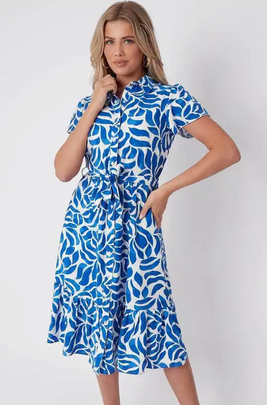 Cobalt Printed Short Sleeve Midi Dress - Love Sunshine