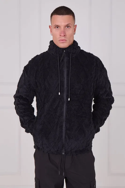 Luxe Textured Faux Fur Zip Jacket - ELAINA FASHION