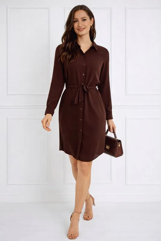 Chocolate Button-Front Mini Shirt Dress