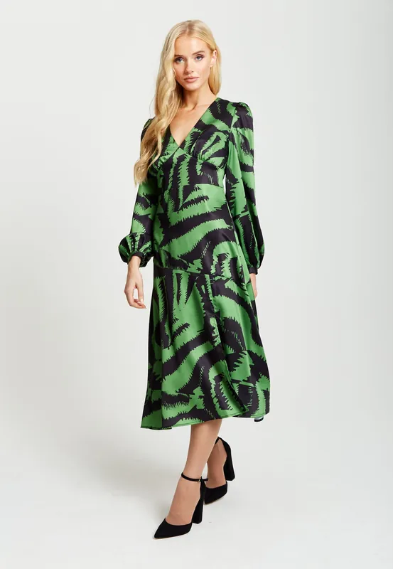 Zebra Print Midi Dress In Green And Black - Liquorish