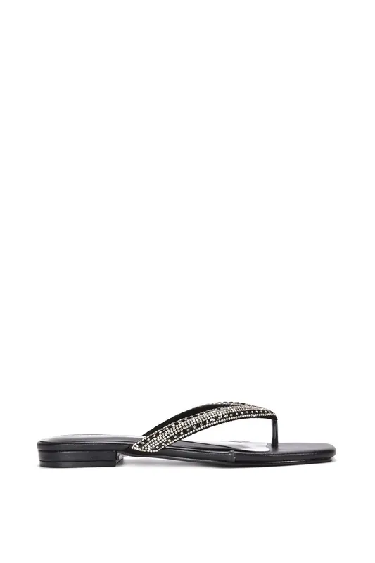 Blake' Flat Slip On Diamante Sandals With Thong Strap - XY London