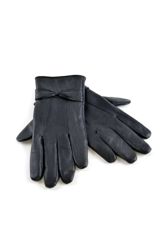 Fleece Lined Warm Leather Gloves with Bow - Sock Snob