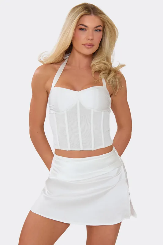 Corset Style Strappy Halter Neck Satin Corset Top - EGO
