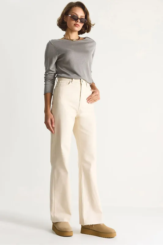 High Waist Straight Leg Denim Pants - Bianco Lucci