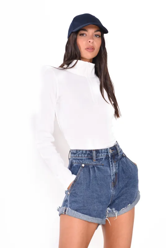 Mid Stonewash High Waisted Denim Shorts - Shnoo