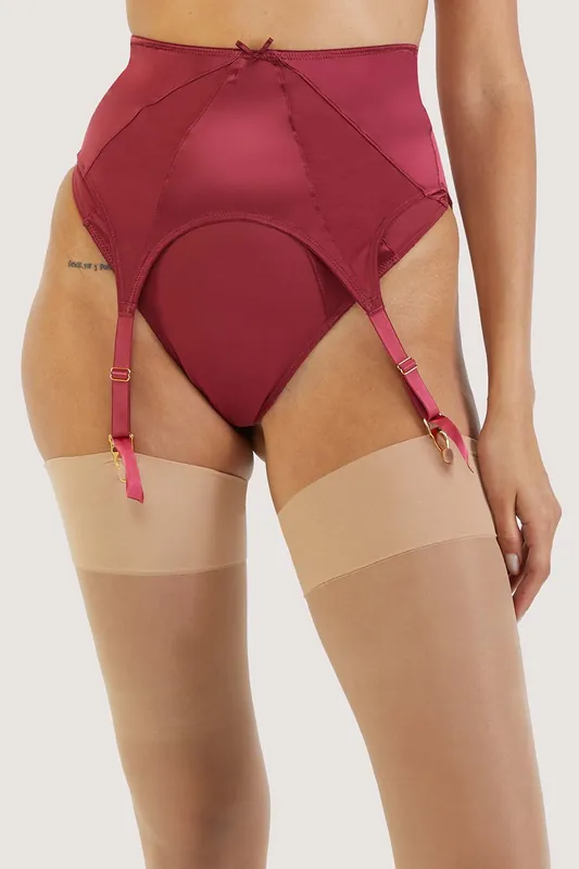 Etta Red Mesh & Satin Suspender Belt - Bettie Page Lingerie