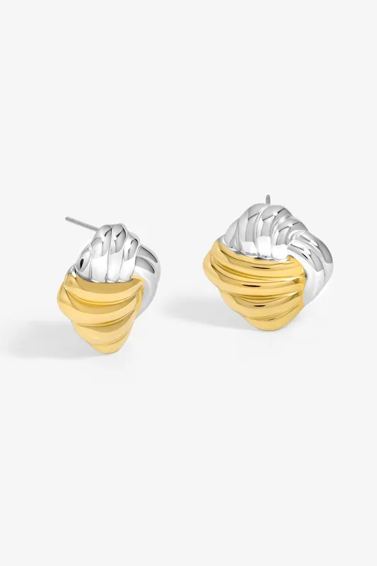 Two Tone Ridge Stud Earrings - Jon Richard
