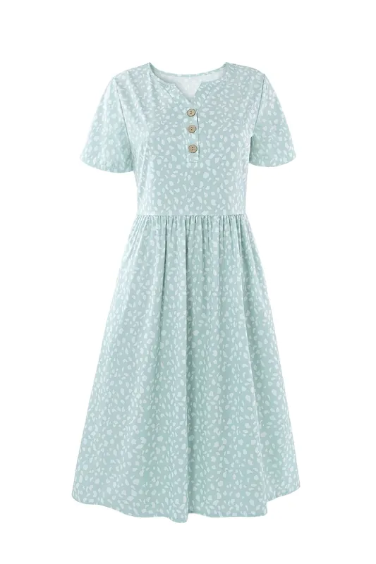 V-Neck Short Sleeve Midi Dress with Pockets