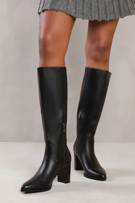 Ainsley' Block Heel Knee High Boots with Stitch Detail - Where's That From