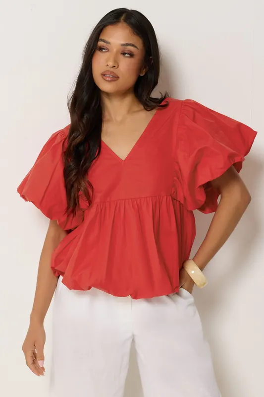 Petite Cotton Puff Sleeve Top - PixieGirl