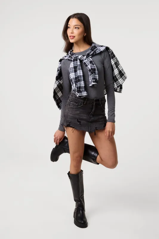 Black Distressed Denim Shorts - Pink Vanilla