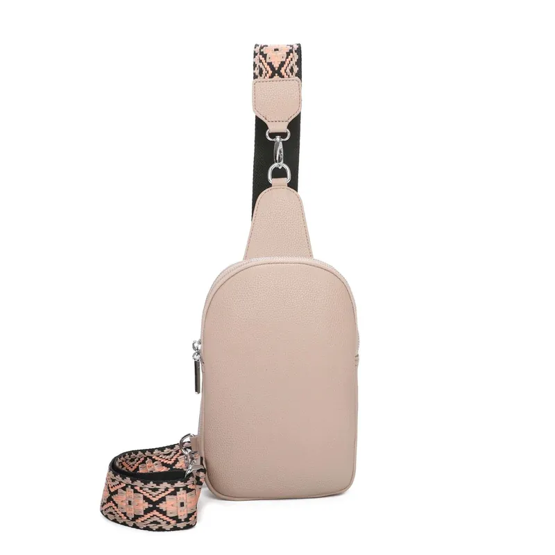 Double Zipper Crossbody Sling Bag With Detachable Canvas Strap - Kitise