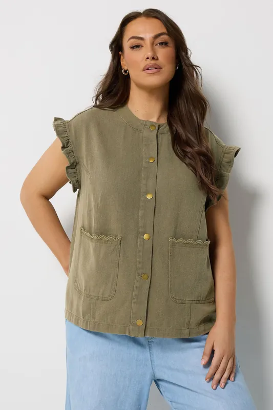 Frill Sleeve Denim Waistcoat - Yours