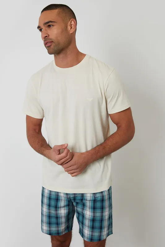 Pyjama T-Shirt & Check Shorts Set