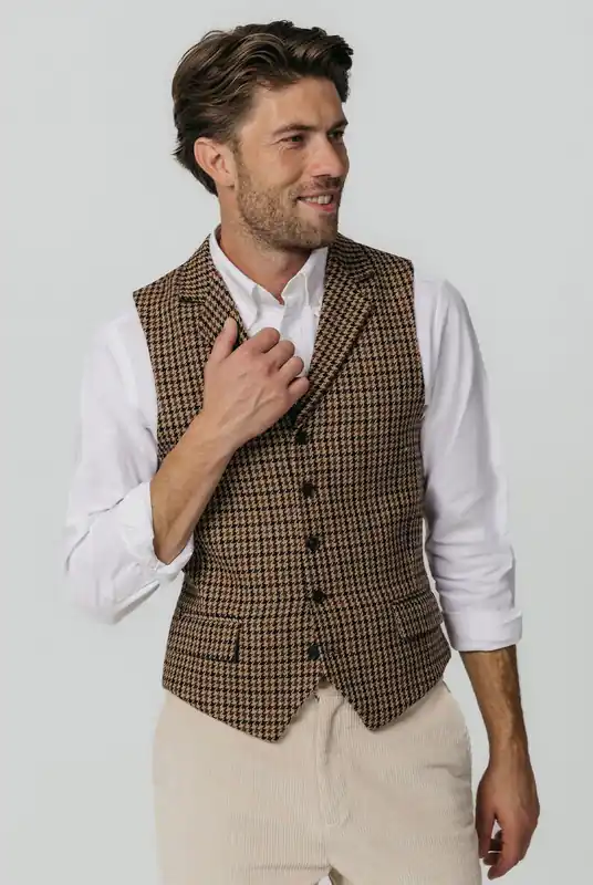 Brown Houndstooth Tweed Waistcoat - Dobell