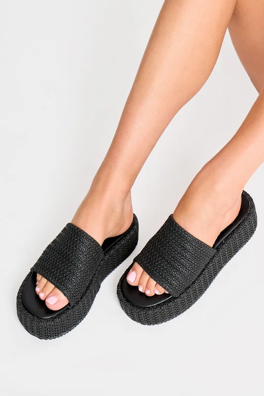Sangria Black Woven Flatform Sandals - Public Desire