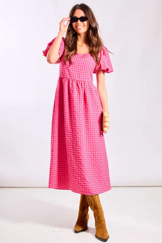 Pink Gingham Midi Dress - Needs No Label