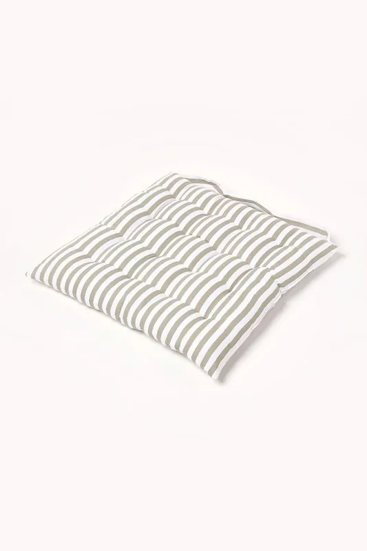 Grey Stripe Seat Pad with Button Straps 100% Cotton - Homescapes