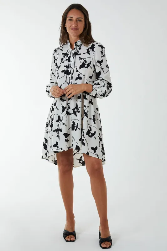 Mandarin Collar High Low Mini Dress - Blue Vanilla