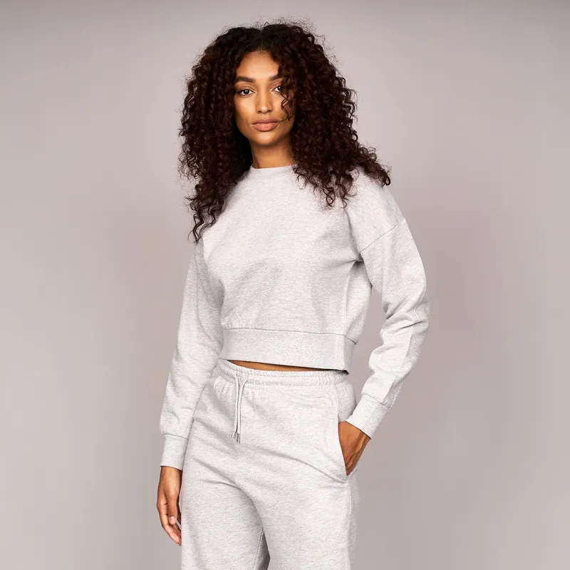 Catalina Women's Cropped Drop Shoulder Sweatshirt – Relaxed Fit with Back Neck Graphic - Juice