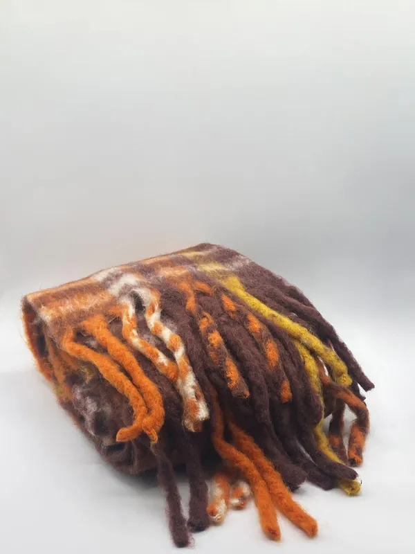 Tartan Scarf with Tassels in Orange & Brown - SVNX