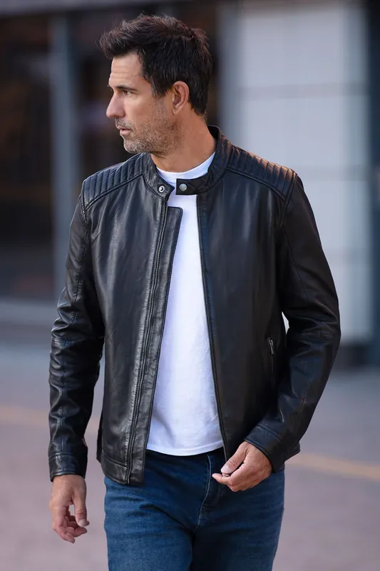 AMJ-8' Real Leather Biker Jacket