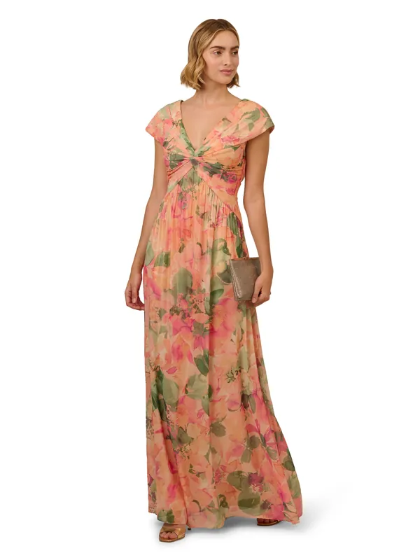 Printed Front Twist Gown - Adrianna Papell