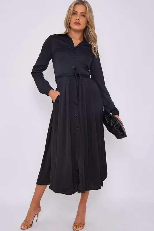 Layered Satin Long Sleeve Maxi Shirt Dress - Love Sunshine