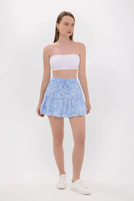 Patterned High-Waist Woven Mini Skirt with Drawstring